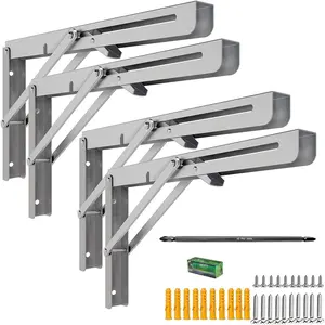 Stainless Steel 16" Folding Shelf Brackets 4 Count - Max Load 550lb, Collapsible Design, Ideal for DIY Table Work Bench Applications