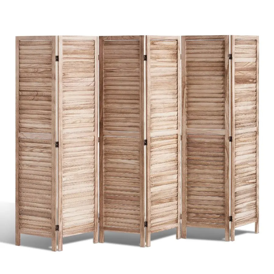 VEVOR 6-Panel Wood Folding Privacy Screen, 66.9in Tall Indoor Louvered Room Divider with Horizontal Slats, Portable Foldable Wood Panel Wall Partition for Home, Restaurant