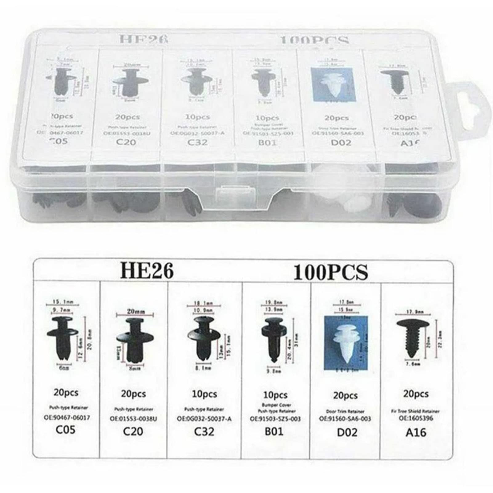 100 Pcs Bumper Clips Car Clips Plastic Rivets Fasteners Push Retainer Kit with Sizes Auto Push Pin Rivets Set