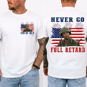 Never Go Full Retard 4th of July Shirt, Vintage Tropic Thunder T-Shirt, Funny Movie Quotes Tee, Gift For Independence Day, MADE IN USA