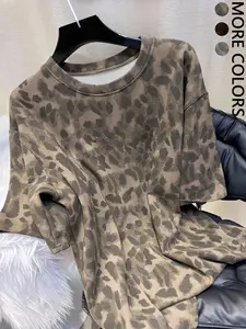 Women's Leopard Print Round Neck Short Sleeve Casual Streetwear Everyday Fitted T-Shirt, Summer