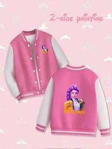Women's Rumi Baseball Jacket, Trendy Korean Style Long Sleeve Printed Outerwear, Cute Cartoon Pattern, Fall & Winter Fashion HUNTR/X（EJAE、AUDREY NUNA、Rei Ami）、Saja Boys（Andrew Choi、Neckwav、Danny Chung、KEVIN WOO、samUIL L）、TWICE、MeloMance、JOKERs