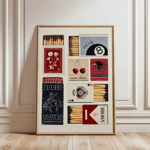 1pc Vintage Matchbox Wall Art Picture Matches Canvas Prints Paintings Retro Matchbook Poster Funky Designs Aesthetic Decor For Bedroom, Living Room,  Unframed