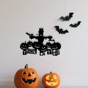 Halloween Trick-Or-Treat Metal Wall Decor, Spooky Pumpkin Lantern & Bold Letters, No Power Needed, Easy to Hang, Indoor/outdoor Use