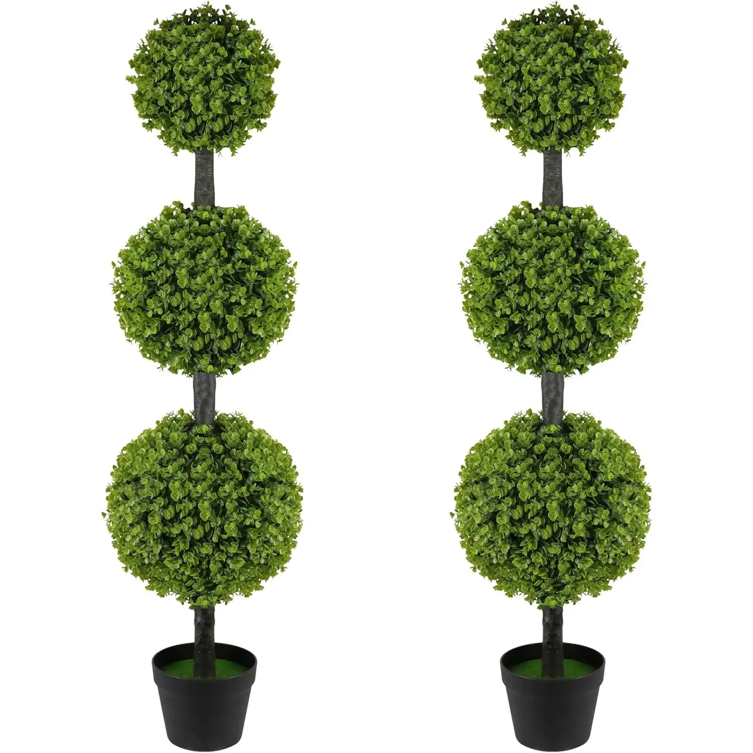 [DealsForYouDays] 2-Pack 4FT Artificial Topiary Ball Tree, Faux Triple Balls in Pot Shrubs - Artificial Boxwood Tower, Basin-Compatible Outdoor Decor for Front Door Porch Decoration (Mother's Day Gift Option)