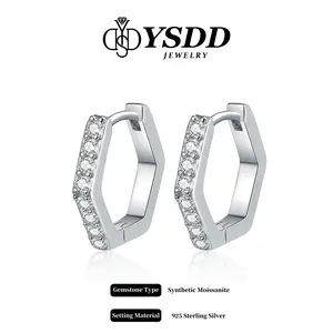 【6.13 Huggie Hoop】Geometric Channel Set Dainty Huggie Hoop 1.5CM 0.5CT Total vvs Synthetic Moissanite Earrings in 925 Sterling Silver