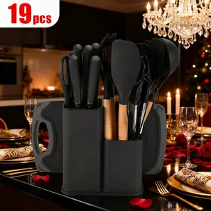 H   19-Piece Complete Kitchen Utensil Set: All-in-One with Thickened Design & Storage Rack, Keeps Kitchen Neat & Efficient. Multiple, Stylish & Practical, Covers All Cutting & Stir-Frying Needs. Cookware Cookingpotset