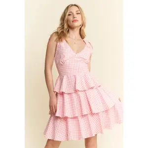 Jade By Jane Full Size Gingham Tiered Mini Dress Plus Size