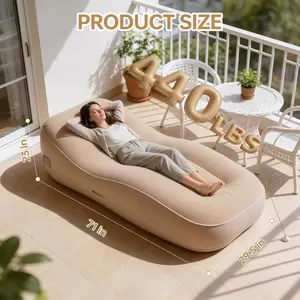 Inflatable Couch with Built-in Pump & Camping Lighting, Portable Air Sofa, Blow Up Lounger, Self-Inflating Lounge Chair for Camping, Beach, Traveling, Hiking