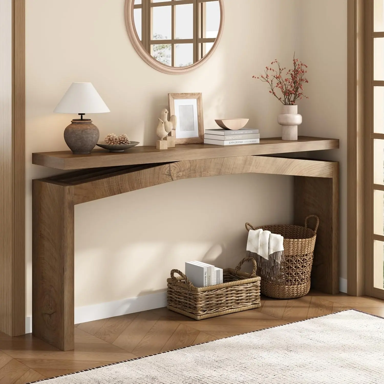 PieDle 63-Inch Console Tables for Entryway, Farmhouse Wood Entryway Table | Extra Long Rectangular Sofa Tables, Modern Accent Behind Couch Table, Sturdy & Stable, Living Room, Foyer, Hallway, Entrance