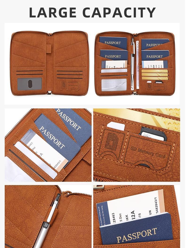 RFID Blocking Passport Holder, Holds Multiple Passports, Travel Document Organizer, Skin-Friendly Zipper Wallet, Detachable Wrist Strap, Passport Cover