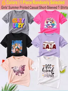 Randomly send 1pc from 6 Colors, 【Summer T-shirts-Daily and Festive Party Knitted Tops-Comfortable Round Neck T-shirts-Birthday or School Uniforms-Professional Shirts, Fun Pattern T-shirts, Outdoor Styles】1