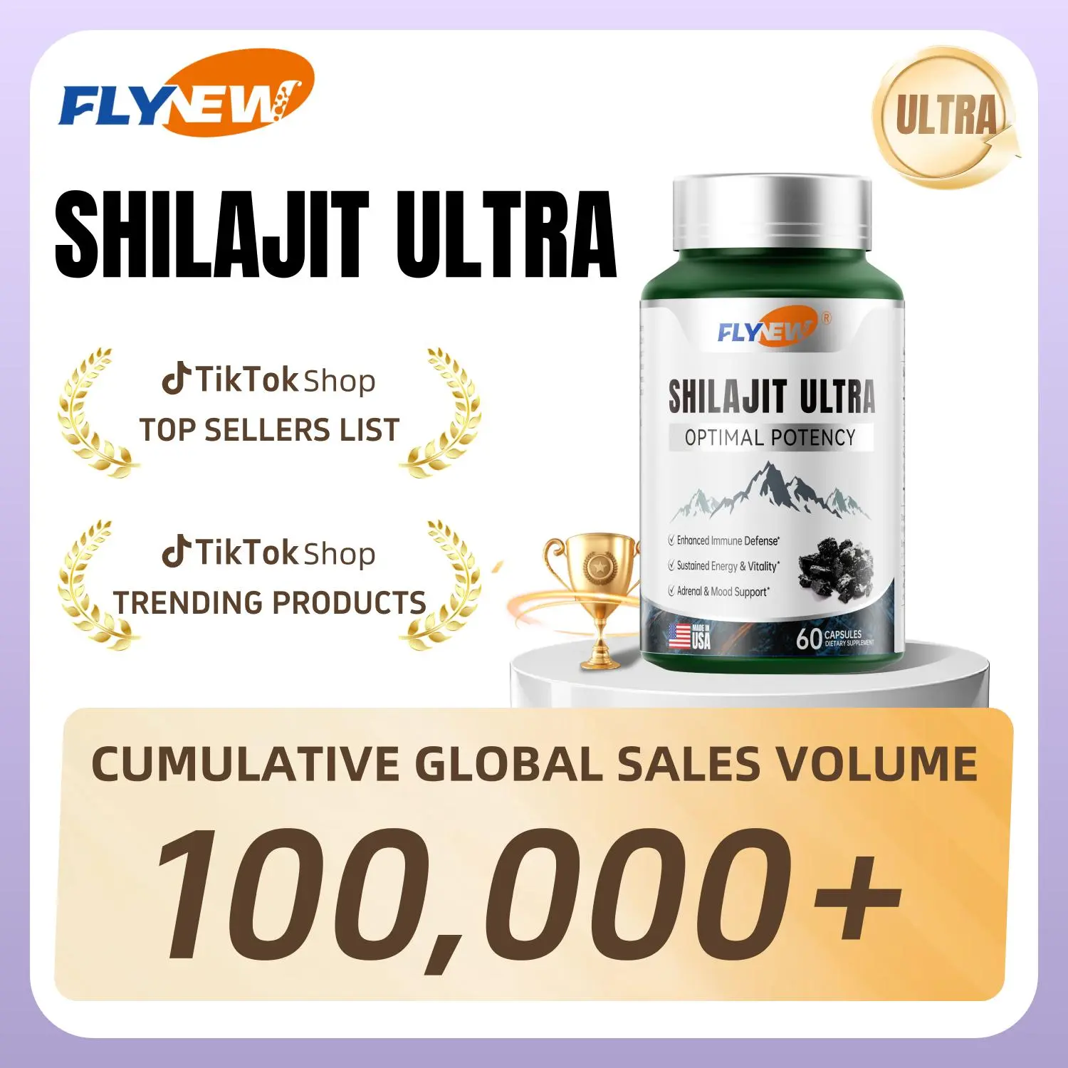 Flynew Optimal Potency Shilajit Ultra 60 Capsules Made in USA with Essential Minerals for Healthy Aging and Immune System Support - Healthcare Edible Fitness