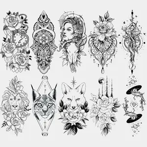 10 Piece Floral Temporary Tattoo Stickers, Waterproof Realistic Rose Clock Animal Designs, Long-Lasting Fake Tattoos for Men Women Body Art Decor