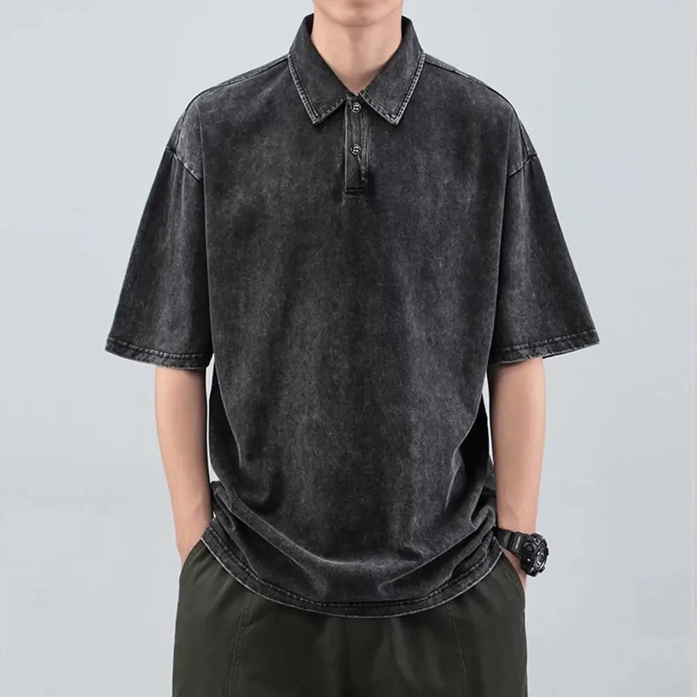 Men's Solid Color 100% Cotton Short-Sleeved T-Shirt American Retro Fashion Trend Casual Simple Loose Breathable Summer Men's Top