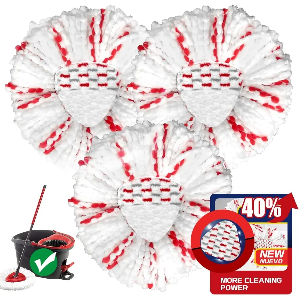 [2025 New Version] Spin Mop Head Replacement Sets - 40% More Cleaning Power, 3 New Upgraded Removable Absorbent Microfiber Heads, Easy Wring for 1-Tank System, Machine Washable, Vinyl-Friendly, 3 New Upgraded Replacement Mop Heads
