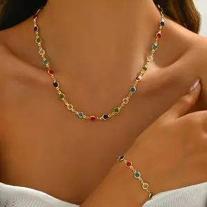 Fashionable colorful Bohemian ethnic style necklace and bracelet set long-lasting accessory stainless steel