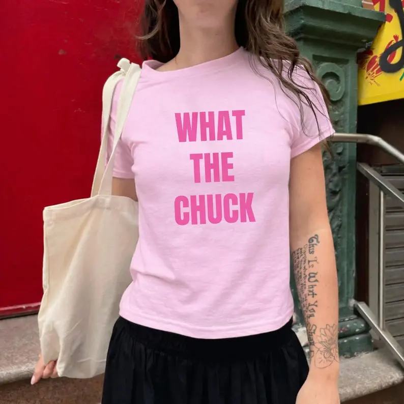 Handmade Screenprinted What The Chuck Baby Tee - Indie Music Tee, Concert Outfit, Trendy Baby Tee, Music Lover, Y2K 90's Aesthetic