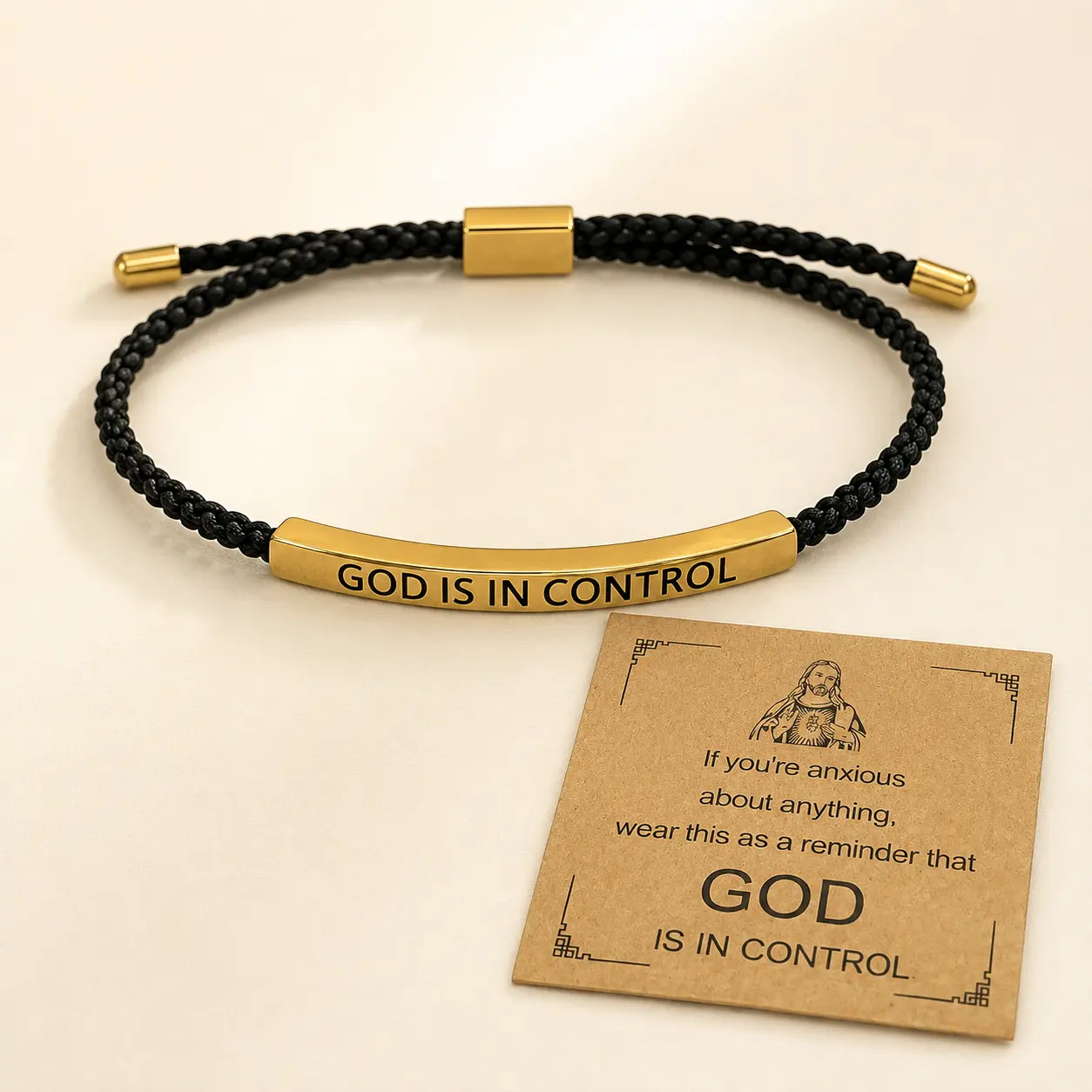 YLNWH "GOD IS IN CONTROL" Inspirational Bracelet Stainless Steel 18K Gold Plated Braided Design Adjustable up to 10 Inches Motivational Jewelry