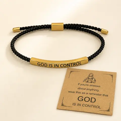 YLNWH "GOD IS IN CONTROL" Inspirational Bracelet Stainless Steel 18K Gold Plated Braided Design Adjustable up to 10 Inches Motivational Jewelry
