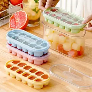 Silicone Ice Cube Tray with Lid, Ice Cubes Maker, 2 Counts Large Capacity Food-grade Ice Mold for Freezer, Easy Release Flexible Ice Cube Storage Container