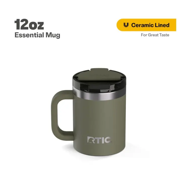 RTIC 12 oz Ceramic Lined Insulated Essential Mug, Wide Mouth, Leak-Resistant Lid
