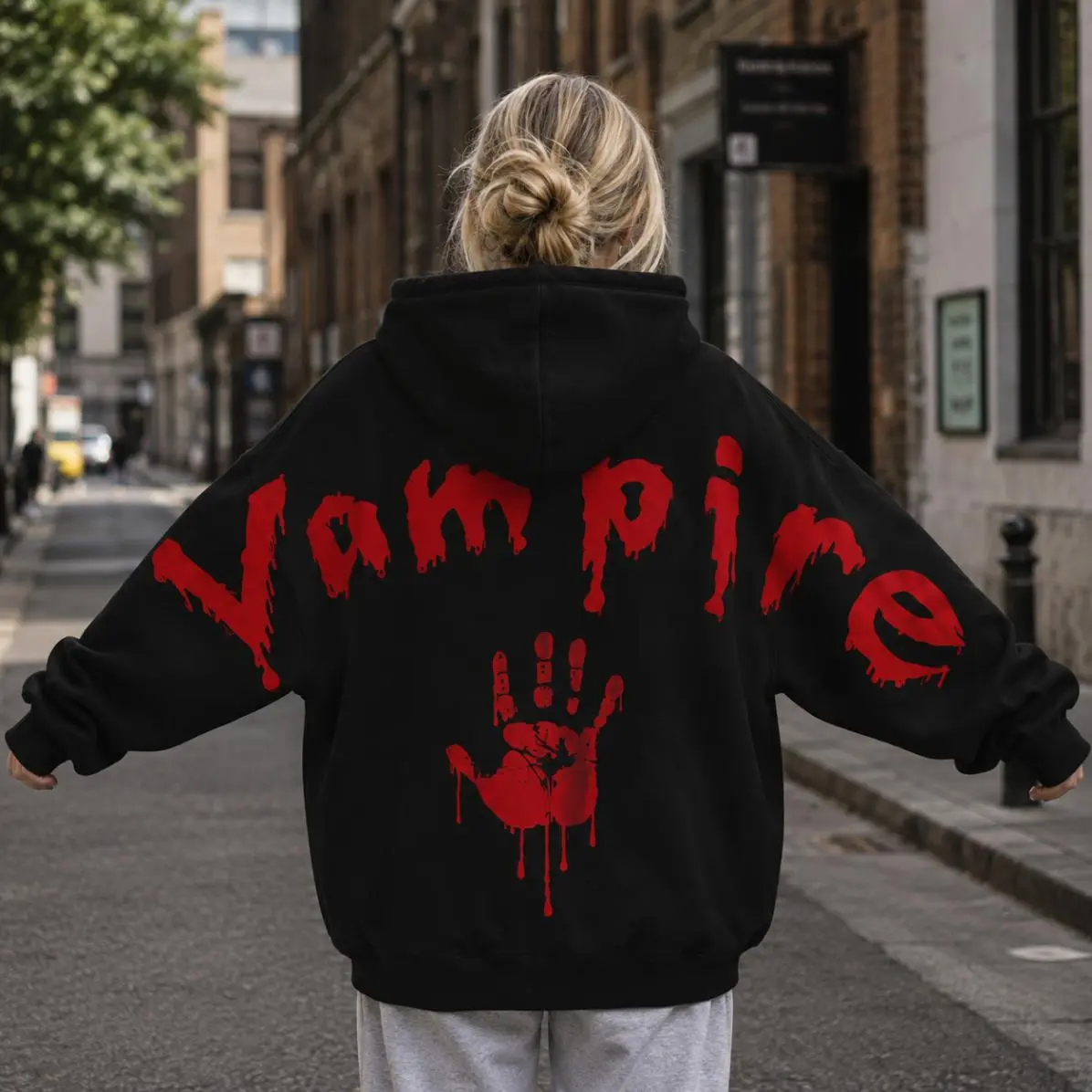Retro 90's Vampire Shoulder-to-Shoulder Back Lettering Sweatshirt Hoodie, Horror Streetwear, Horror Film Graphic Tee