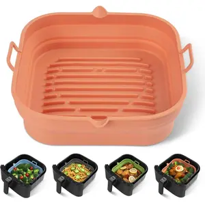 Silicone Air Fryer Liners Square - Reusable Airfryer Collapsible Basket - Easy to Clean Air Fryers Pot for 5.8 to 8 Qt Baking Tray Oven Accessories, 8.5 Inch Large