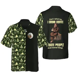 Print Bigfoot Darryl Drink Coffee & Hate People Bigfoot Hawaiian Shirt Men Women, Casual Short-Sleeve Hawaiian Shirt with Oceaed Hawaiian Shirt, Vintage Summer Shirt, Casual Summer Shirt, Gift for Men Womenn-Them