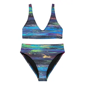 “Strikes and Strokes” Recycled high-waisted bikini
