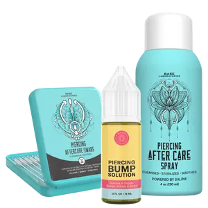 Base Laboratories Piercing Aftercare Kit | Saline Piercing Aftercare Spray -  Keloid Bump Removal Oil -  Piercing Cleaner Gel Swab Aftershave Smooth Aftershave Foam