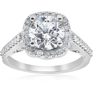 3 ct Diamond Cushion Halo Vintage Engagement Ring 14k White Gold Lab Grown