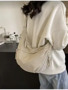 Fashion Nylon Waterproof Crossbody Bag Simple Casual College Style Wide Shoulder Strap Multi Zipper Design for Students Shopping Daily Use School Bag