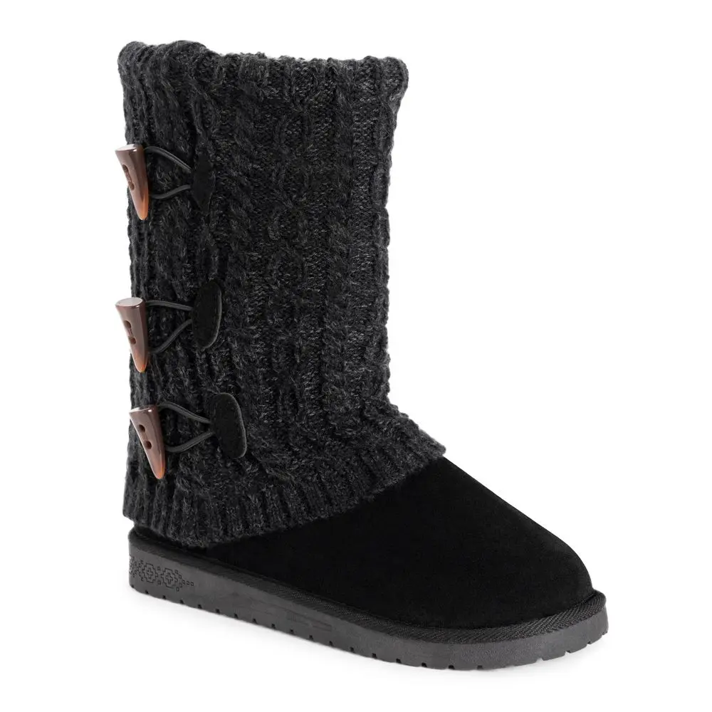 MUK LUKS Women's Cheryl Cuff Winter Knit Boots - Jet, Women's Footwear with Fur Lining, Warm Winter Shoe