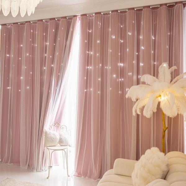 Star Cutout Kids Window Blackout Curtains for Girl Bedroom Window Room Darkening Curtains & Drapes Baby Nursery Curtains ，be attention black back slight (Pink,Grey,Beige1 Panel,2Panel,W52 x L84inch/95inch)