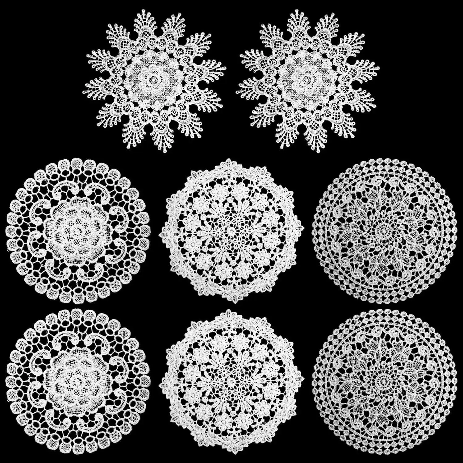 8-Pack 6-Inch Reusable Polyester Foldable White Round Handmade Crochet Lace Doilies, Traditional Vintage Indoor Table Coasters, Ideal for Home, Birthday Party, Cake Tableware Decor, Rustic, Decorating Home
