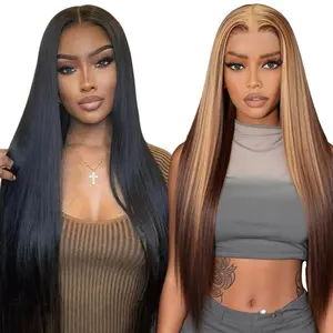 [Blend] Buy 1 Get 1 Free Today Only | 180% Density Blended Human Hair Lace Front Wig Transparent Lace #1B & #P4/27 Straight #SummerVibes