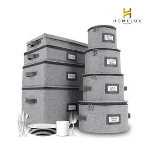 Homelux Theory 8-Piece Ivory China Storage Containers with 48 Felt Pads & 12 Compartments for Plates Mugs & Stemware Durable Hard Shell & Soft Cushions