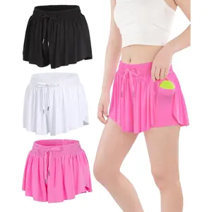 Girls Butterfly Shorts Flowy Shorts with Pocket 2-in-1 Dance Athletic Shorts for Girl 7-14 Years