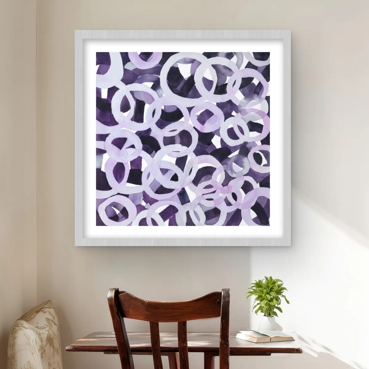 Begin Home Decor C1FM2424YY7FSG 24 x 24 in. Abstract Purple Circles - Framed Matted-Print Wall Art for Home Decor