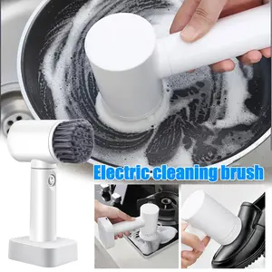Multifunctional Electric Cleaning Brush with 5 Replaceable Heads, Household Kitchen Bathroom Dish Cleaner, Corded or Battery Operated, Ergonomic Handle for Multi-Surface Cleaning