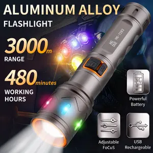 Super Bright LED Flashlight, Adjustable Focus, 3 Modes, USB Rechargeable, Aluminum Alloy, Anti-Slip & Shockproof, for Outdoor & Emergency Use