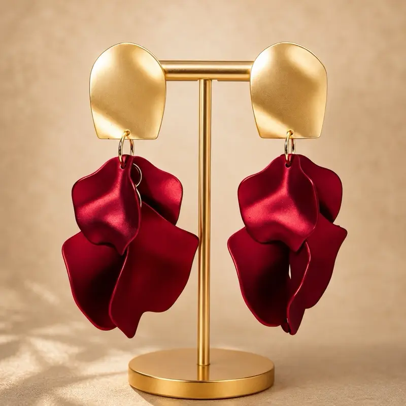 Red Petal Drop Earrings for Women | Gold Statement Floral Dangle Earrings | Lightweight Party & Everyday Jewelry