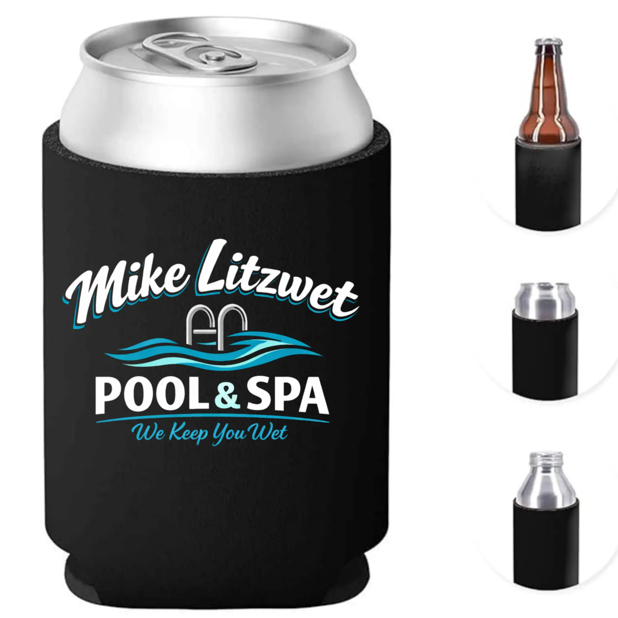 Mike Litzwet Insulated Lightweight Koozie Beverage Holder - Personalized Kitchenware Drinkware Accessory, Fits Standard Bottles, for Poolside Relaxation, Job Breaks, Spa Gatherings, Relaxing