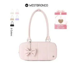 WESTBRONCO Valentine's Gift idea 2026 viral Puffer Shoulder Boston Baguette Bag for Women Quilted Handbags, Puffy Cosmetic Dating winter trendy FASHION Bag Organizer with Cute Bow BAG gift for her