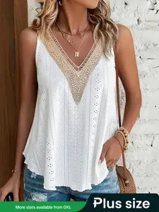 [Plus Size] V Neck Tank Top, Casual Fitted Sleeveless Top for Summer, Women's Plus Clothing for Daily Wear