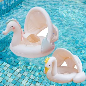 1 Piece Sea Horse Swan Pool Float, Sun Protection Swimming Ring, Inflatable Buoyancy Aid, Leak-Proof Floating Device, Ideal for Summer Fun