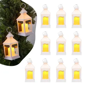 VEVOR 12 Pcs Decorative Candle Lantern, LED Electric Flameless Candle, Plastic LED Holder with Glass, Wall Hanging Indoor Porch Lanterns for Wedding Table Party Farmhouse Indoor Decor, White