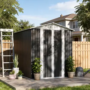 ARCH 6x9 FT Metal Garden Shed  with Hinge Door Grey Outdoor Tool House Apex Roof