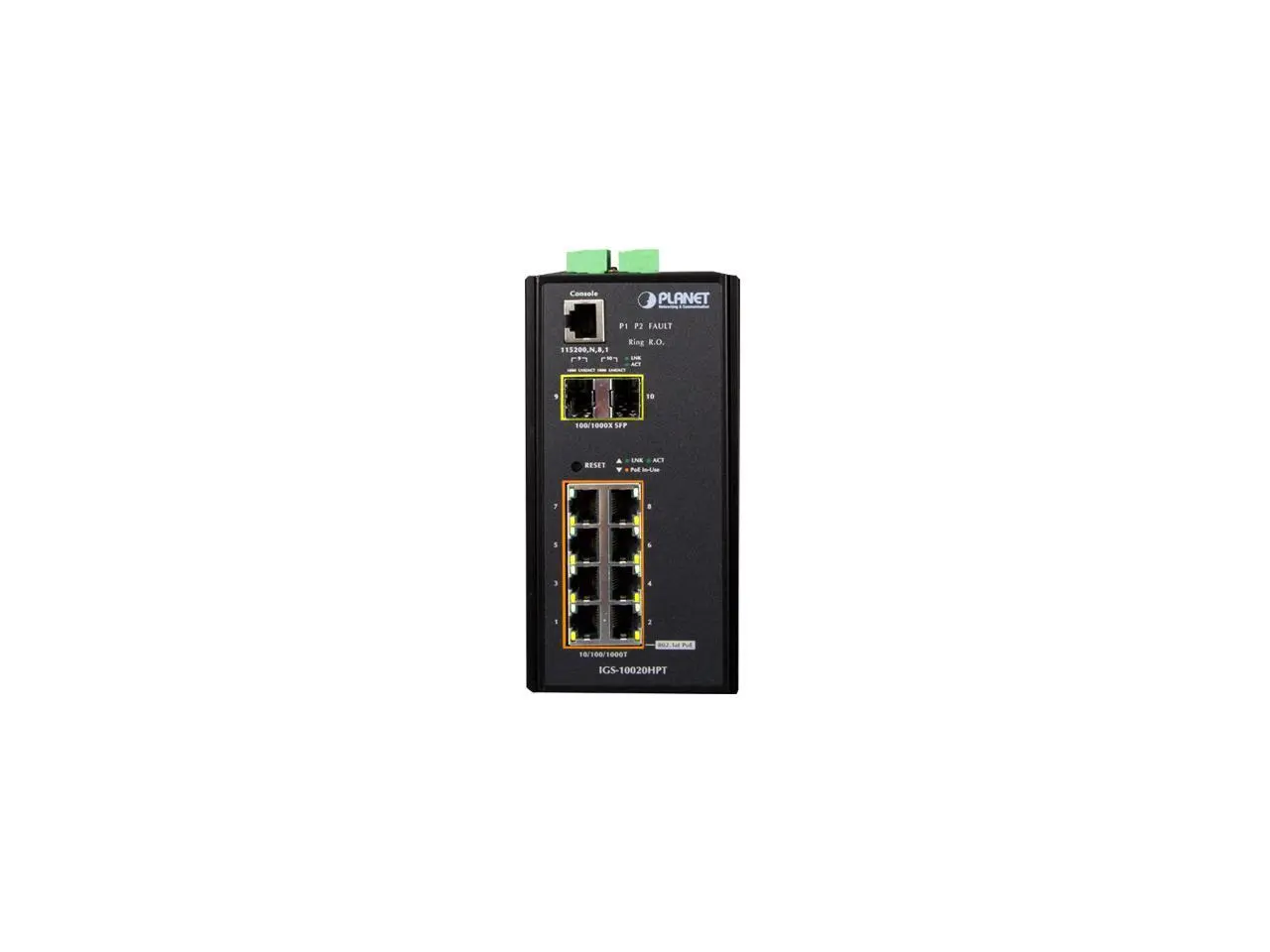 Planet IGS-10020HPT L2+ Industrial 8-Port 10/100/1000T 802.3at PoE + 2-Port 100/1000X SFP Managed Switch with Wide Operating Temperature